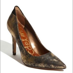 Sam Edelman Portney Metallic Gold Foil Black Reptile Pumps 5.5